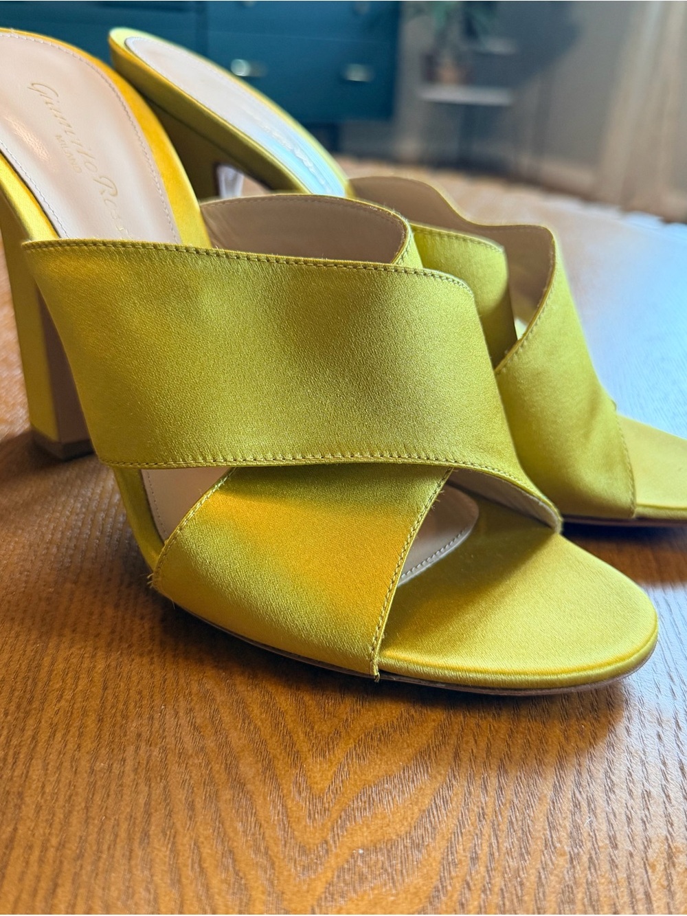 Gianvito Rossi- Milano  “Rosie” Satin  Block Heel Mules